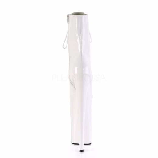 Product image of Pleaser BEYOND-1020 White Patent/White 10 inch (25.5 cm) Heel 6 1/4 inch (15.9 cm) Platform Lace-Up Ankle Boot Side Zip