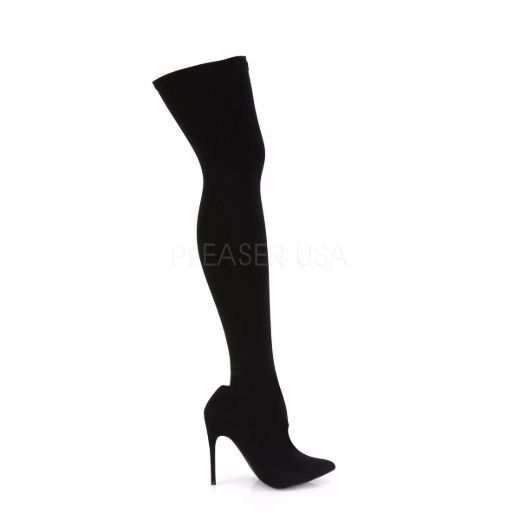 Product image of Pleaser COURTLY-3005 Black Nylon 5 inch (11.6 cm) Stretch Pull-On Thigh High Boot