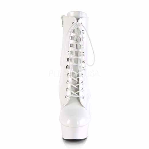 Product image of Pleaser DELIGHT-1020 White Patent/White 6 inch (15.2 cm) Heel 1 3/4 inch (4.5 cm) Platform Lace-Up Ankle Boot Side Zip