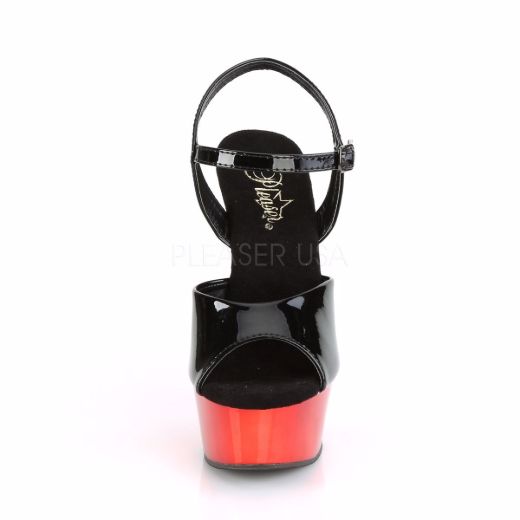 Product image of Pleaser DELIGHT-609 Black Patent/Red Chrome 6 inch (15.2 cm) Heel 1 3/4 inch (4.5 cm) Platform Ankle Strap Sandal Shoes