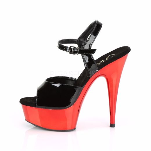 Product image of Pleaser DELIGHT-609 Black Patent/Red Chrome 6 inch (15.2 cm) Heel 1 3/4 inch (4.5 cm) Platform Ankle Strap Sandal Shoes