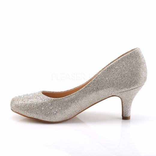 Product image of Fabulicious DORIS-06 Nude Glitter Mesh Fabric 2 1/2 inch (6.4 cm) Kitten Heel Pump Embellished With Rhinestones Glitter Court Pump Shoes