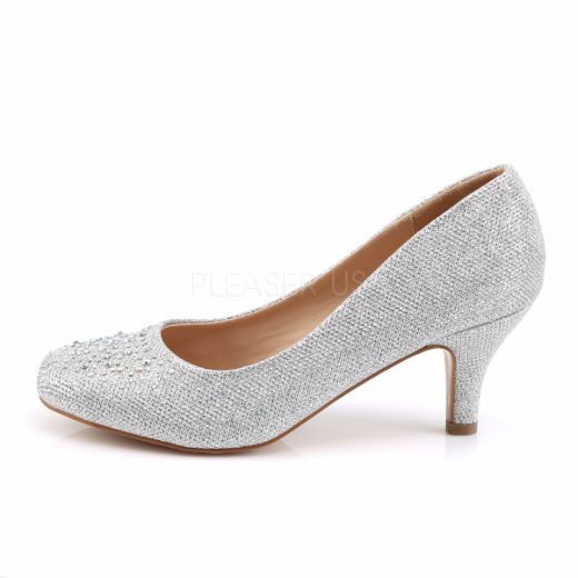 Product image of Fabulicious DORIS-06 Silver Glitter Mesh Fabric 2 1/2 inch (6.4 cm) Kitten Heel Pump Embellished With Rhinestones Glitter Court Pump Shoes