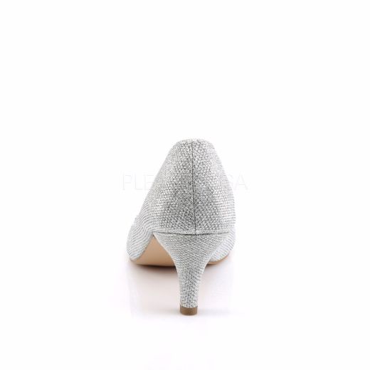 Product image of Fabulicious DORIS-06 Silver Glitter Mesh Fabric 2 1/2 inch (6.4 cm) Kitten Heel Pump Embellished With Rhinestones Glitter Court Pump Shoes