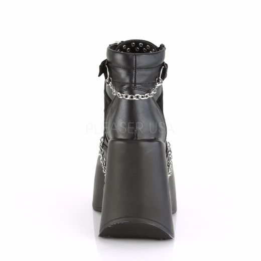Product image of Demonia DYNAMITE-101 Black Vegan Faux Leather-Vegan Faux Suede 5 inch Stars Cutout Platform Wedge Side Lace-Up Ankle Boot Side Zip