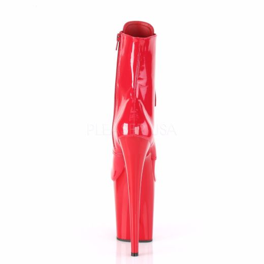 Product image of Pleaser FLAMINGO-1020 Red Patent/Red 8 inch (20.3 cm) Heel 4 inch (10.2 cm) Platform Lace-Up Ankle Boot Side Zip