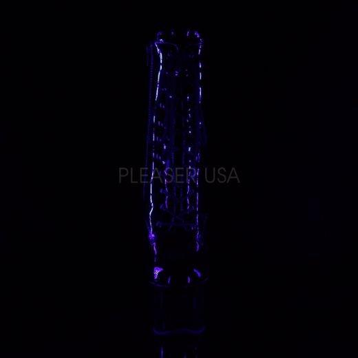 Product image of Pleaser SKY-1020TT Black Patent/Black-Neon Hot Pink 7 inch (17.8 cm) Heel 2 3/4 inch (7 cm) Platform Two Tone Lace-Up Ankle Boot Side Zip
