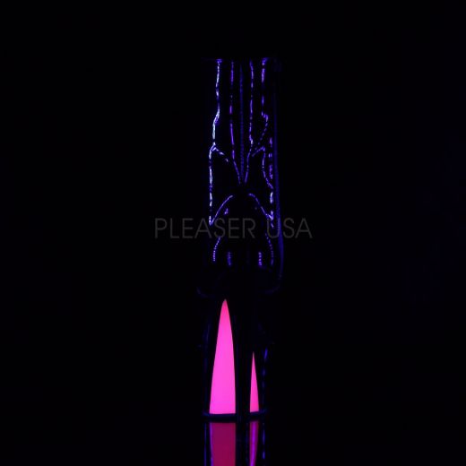 Product image of Pleaser SKY-1020TT Black Patent/Black-Neon Hot Pink 7 inch (17.8 cm) Heel 2 3/4 inch (7 cm) Platform Two Tone Lace-Up Ankle Boot Side Zip