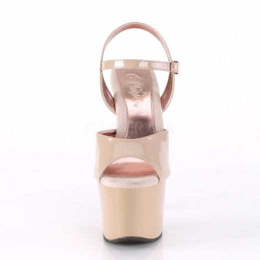 Product image of Pleaser SKY-309TT Nude Patent/Nude-Rose Gold Chrome 7 inch (17.8 cm) Heel 2 3/4 inch (7 cm) Platform Two Tone Ankle Strap Sandal Shoes