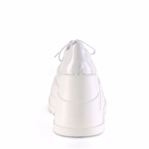 Product image of Demonia STOMP-08 White Patent-Vegan Faux Leather 4 3/4 inch Wedge Platform Lace-Up Shoe