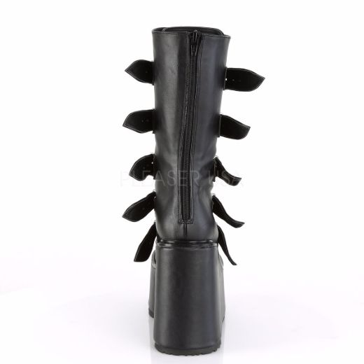 Product image of Demonia SWING-230 Black Vegan Faux Leather 5 1/2 inch Platform Mid-Calf Boot With  5 Buckles Straps Back Metal Zip