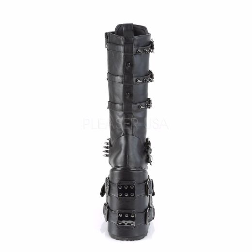 Product image of Demonia SWING-327 Black Vegan Faux Leather 5 1/2 inch Platform Lace-Up Mid-Calf Boot Side Zip Knee High Boot