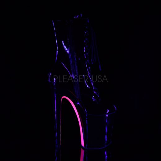 Product image of Pleaser XTREME-1020TT Black Patent/Black-Neon Hot Pink 8 inch (20 cm) Heel 4 inch (10 cm) Platform Lace-Up Two Tone Ankle Boot Side Zip