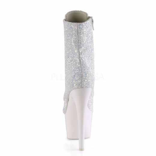 Product image of Pleaser ADORE-1020LG Neon White Multicolour Glitter/Neon White 7 inch (17.8 cm) Heel 2 3/4 inch (7 cm) Platform Lace-Up Front Ankle Boot Side Zip