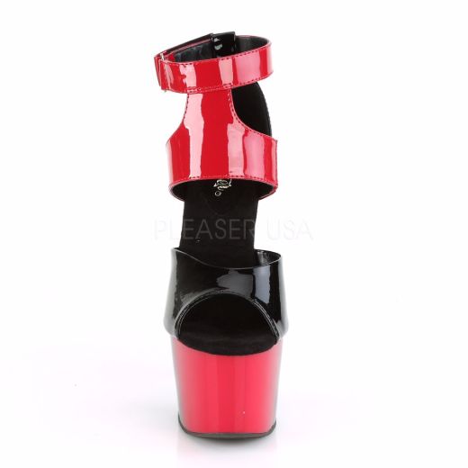 Product image of Pleaser ADORE-700-16 Black-Red Patent/Red-Black 7 inch (17.8 cm) Heel 2 3/4 inch (7 cm) Platform Two Tone Close Back Ankle Strap Sandal Shoes