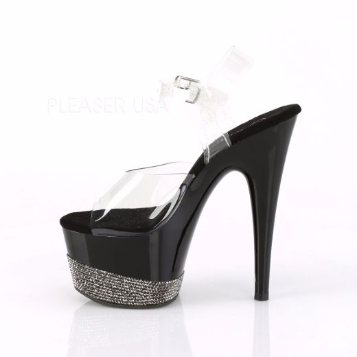 Product image of Pleaser ADORE-708-3 Clear/Black-Pewter Rhinestones 7 inch (17.8 cm) Heel 2 3/4 inch (7 cm) Platform Ankle Strap Sandal With  Rhinestones Platform Shoes