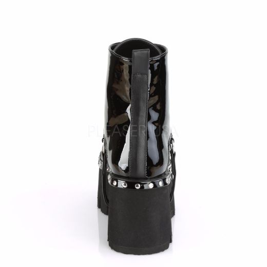 Product image of Demonia ASHES-100 Black Patent-Vegan Faux Leather 3 1/2 inch (9 cm) Chunky Heel Cut Out Platform Ankle Boot Front Zip