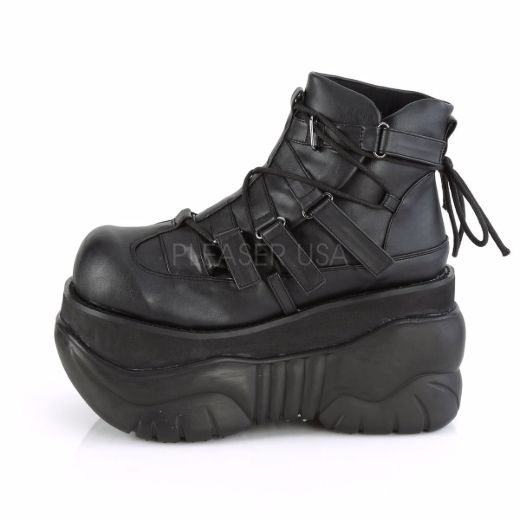 Product image of Demonia BOXER-13 Black Vegan Faux Leather 4 inch Platform Ankle Bootie With  Hook N' Loop Straps