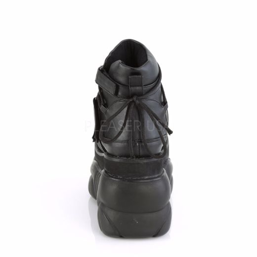 Product image of Demonia BOXER-13 Black Vegan Faux Leather 4 inch Platform Ankle Bootie With  Hook N' Loop Straps