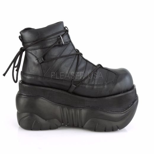 Product image of Demonia BOXER-13 Black Vegan Faux Leather 4 inch Platform Ankle Bootie With  Hook N' Loop Straps