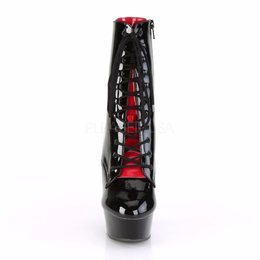 Product image of Pleaser DELIGHT-1020FH Black Patent/Black 6 inch (15.2 cm) Heel 1 3/4 inch (4.5 cm) Platform Two Tone Lace-Up Ankle Boot Side Zip
