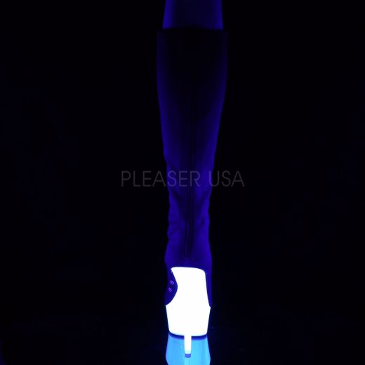 Product image of Pleaser DELIGHT-2000SK-02 Black Canvas-White Faux Leather/Neon White 6 inch (15.2 cm) Heel 1 3/4 inch (4.5 cm) Platform Lace-Up Knee High Sneaker Boot Back Zip