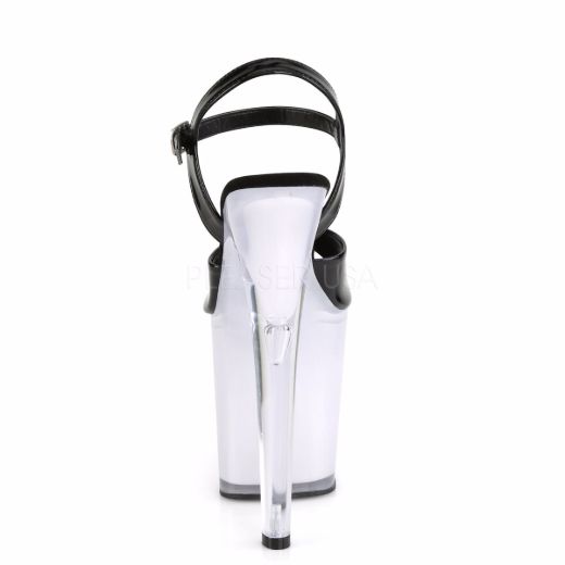 Product image of Pleaser DISCOLITE-809 Black Patent/White Glow 8 inch (20 cm) Heel 4 inch (10 cm) Platform Led Illuminated Ankle Strap Sandal