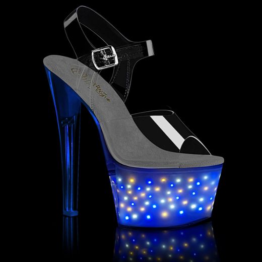Product image of Pleaser ECHOLITE-708 Clear/White Glow 7 inch (17.8 cm) Heel 2 3/4 inch (7 cm) Platform Led Illuminated Ankle Strap Sandal