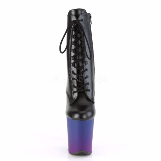 Product image of Pleaser FLAMINGO-1020BP Black Faux Leather/Blue-Purple Ombre 8 inch (20 cm) Heel 4 inch (10 cm) Platform Lace-Up Ankle Boot Side Zip