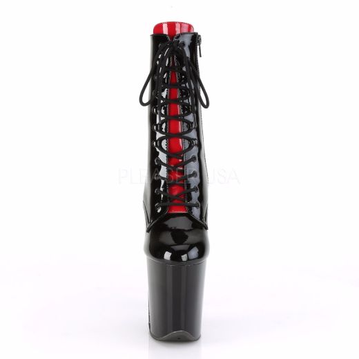 Product image of Pleaser FLAMINGO-1020FH Black Patent/Black 8 inch (20 cm) Heel 4 inch (10 cm) Platform Two Tone Lace-Up Ankle Boot Side Zip