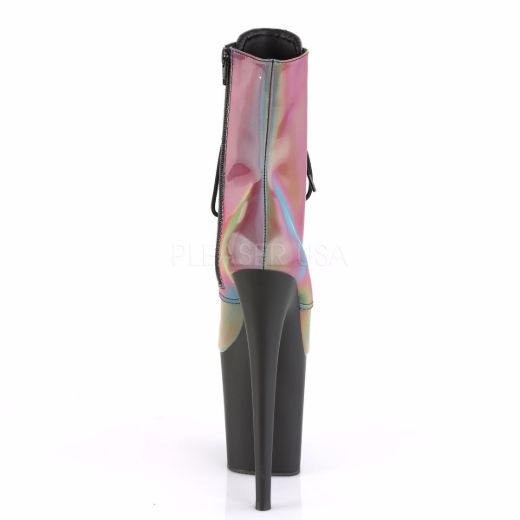 Product image of Pleaser FLAMINGO-1020REFL Rainbow Reflective/Black Matte 8 inch (20 cm) Heel 4 inch (10 cm) Platform Lace-Up Front Ankle Boot Side Zip