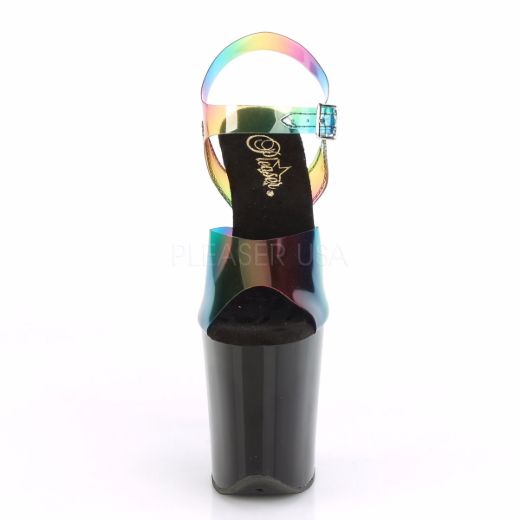 Product image of Pleaser FLAMINGO-808RB Rainbow Polyurethane (Pu)/Black 8 inch (20 cm) Heel 4 inch (10 cm) Platform Ankle Strap Sandal With  Rainbow Upper Shoes
