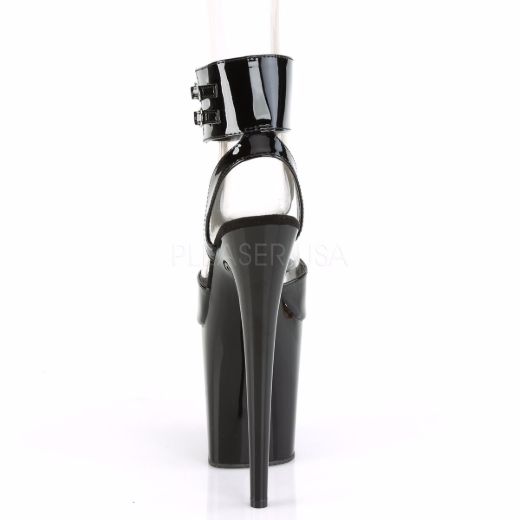 Product image of Pleaser FLAMINGO-891 Black Patent/Black 8 inch (20 cm) Heel 4 inch (10 cm) Platform Ankle Strap Sandal Shoes