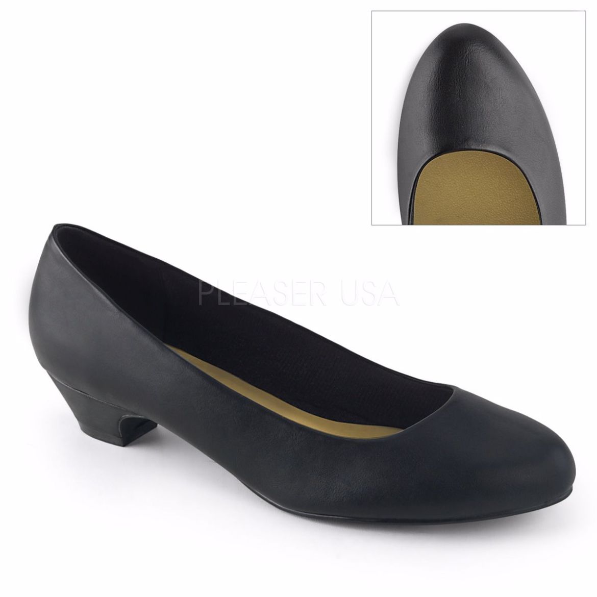 Product image of Pleaser Pink Label GWEN-01 Black Faux Leather 1 1/4 inch (3.2 cm) Block Heel Classic Pump Court Pump Shoes