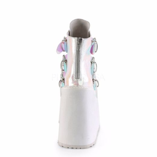 Product image of Demonia SWING-105 Pearl Iridescent Vegan Faux Leather 5 1/2 inch Platform Ankle Boot With  3 Buckles Straps Back Metal Zip