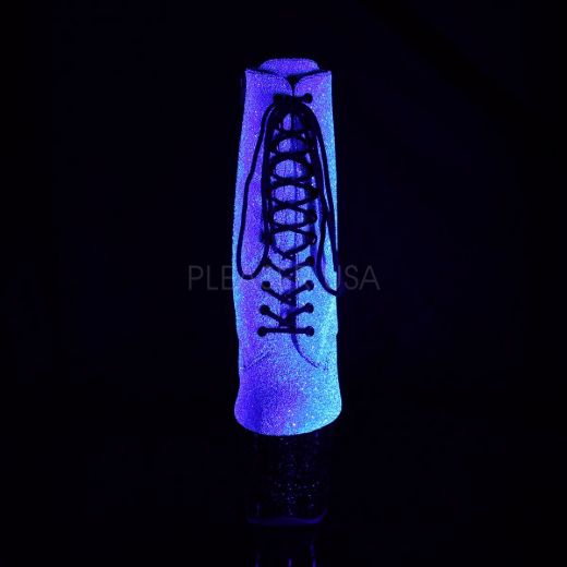 Product image of Pleaser UNICORN-1020G Purple-Blue Glitter/Black 7 inch (17.8 cm) Unicorn Heel 3 1/4 inch (8.3 cm) Platform Lace-Up Ankle Boot Side Zip