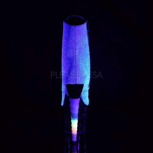 Product image of Pleaser UNICORN-1020G Purple-Blue Glitter/Black 7 inch (17.8 cm) Unicorn Heel 3 1/4 inch (8.3 cm) Platform Lace-Up Ankle Boot Side Zip