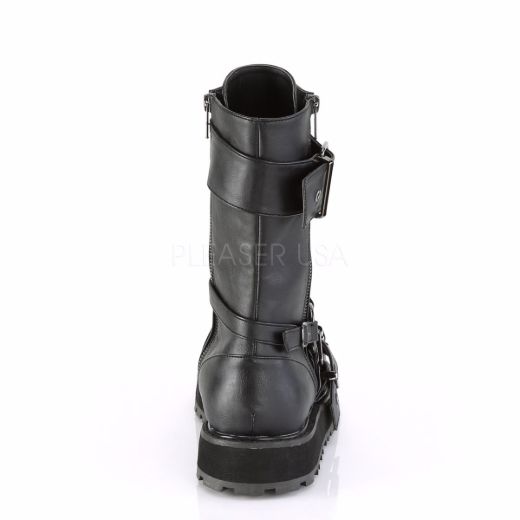 Product image of Demonia VALOR-220 Black Vegan Faux Leather 1 1/2 inch Platform Lace-Up Mid-Calf Boot Side Zip