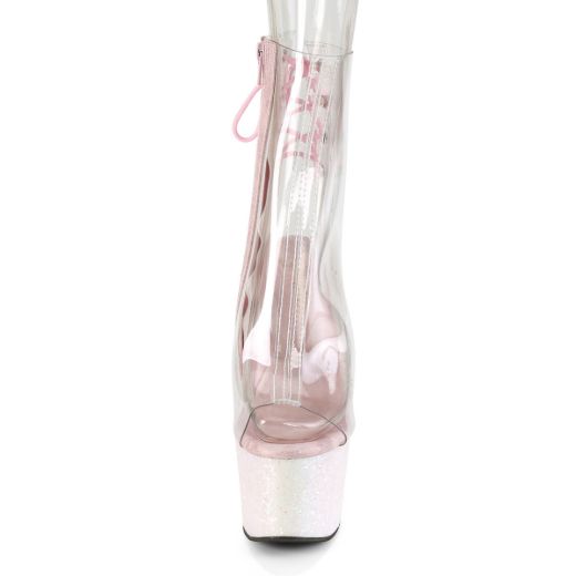 Product image of Pleaser ADORE-1018C Clear/Multicolour Multicolour Glitter 7 inch (17.8 cm) Heel 2 3/4 inch (7 cm) Platform Open Toe/Heel Ankle Boot Side Zip