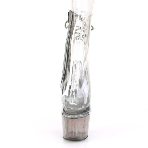 Product image of Pleaser ADORE-1018CT Clear/Smoke Tinted 7 inch (17.8 cm) Heel 2 3/4 inch (7 cm) Tinted Platform Open Toe Ankle Boot Side Zip