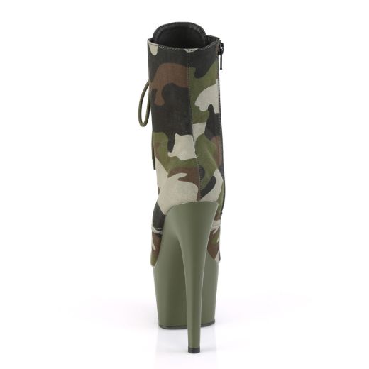 Product image of Pleaser ADORE-1020CAMO Green Camouflage Fabric/Dark Olive Matte 7 inch (17.8 cm) Heel 2 3/4 inch (7 cm) Platform Lace-Up Ankle Boot Side Zip