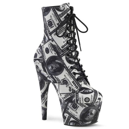 Product image of Pleaser ADORE-1020DP White-Black Fabric/White-Black Fabric 7 inch (17.8 cm) Heel 2 3/4 inch (7 cm) Platform Lace-Up Front Ankle Boot Side Zip