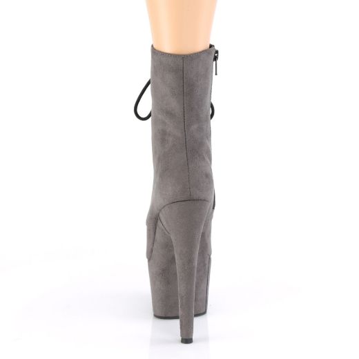 Product image of Pleaser ADORE-1020FS Grey Faux Suede/Grey Faux Suede 7 inch (17.8 cm) Heel 2 3/4 inch (7 cm) Platform Lace-Up Front Ankle Boot Side Zip
