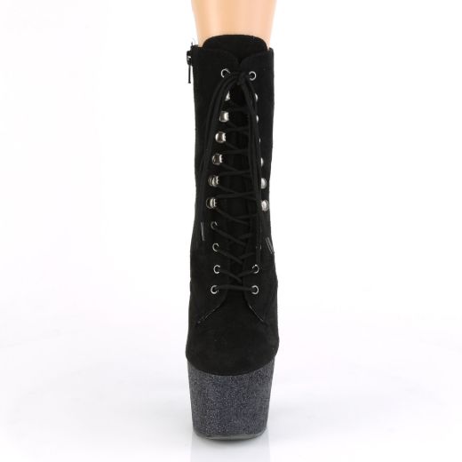 Product image of Pleaser ADORE-1020FSMG Black Faux Suede/Black Multicolour Mini Glitter 7 inch (17.8 cm) Heel 2 3/4 inch (7 cm) Platform Lace-Up Front Ankle Boot Side Zip