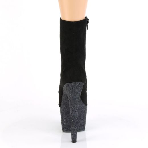 Product image of Pleaser ADORE-1020FSMG Black Faux Suede/Black Multicolour Mini Glitter 7 inch (17.8 cm) Heel 2 3/4 inch (7 cm) Platform Lace-Up Front Ankle Boot Side Zip