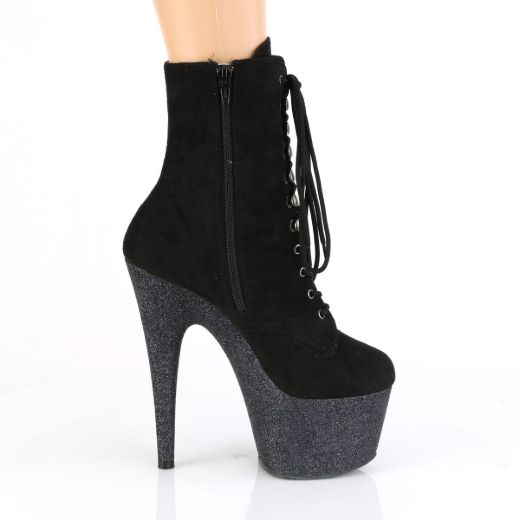 Product image of Pleaser ADORE-1020FSMG Black Faux Suede/Black Multicolour Mini Glitter 7 inch (17.8 cm) Heel 2 3/4 inch (7 cm) Platform Lace-Up Front Ankle Boot Side Zip