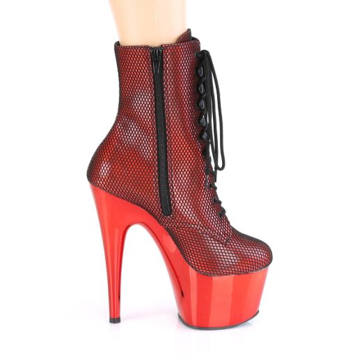 Product image of Pleaser ADORE-1020HFN Red Holographic/Red Chrome 7 inch (17.8 cm) Heel 2 3/4 inch (7 cm) Platform Lace-Up Front Ankle Boot Side Zip