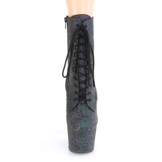 Product image of Pleaser ADORE-1020REFL Green-Purple Refl./Green-Purple Refl 7 inch (17.8 cm) Heel 2 3/4 inch (7 cm) Platform Lace-Up Front Ankle Boot Side Zip