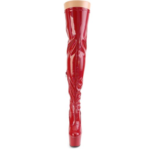 Product image of Pleaser ADORE-3000HWR Red Stretch Holographic/Red Holographic 7 inch (17.8 cm) Heel 2 3/4 inch (7 cm) Platform Stretch Thigh Boot Side Zip Thigh High Boot