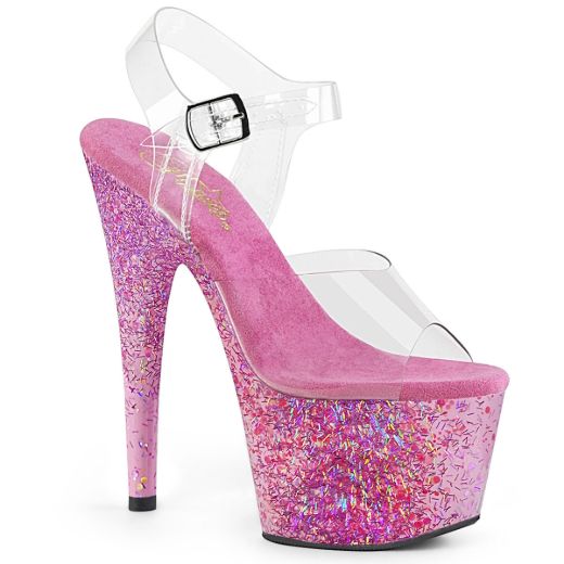 Product image of Pleaser ADORE-708CF Clear/Pink Confetti 7 inch (17.8 cm) Heel 2 3/4 inch (7 cm) Platform Ankle Strap Sandal Shoes